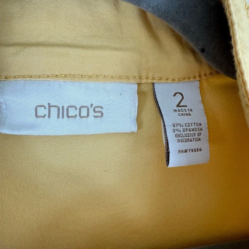 Chico's Pastel Yellow Full Zip Lightweight Mock Neck 3/4 Sleeve Cotton‎ Jacket L